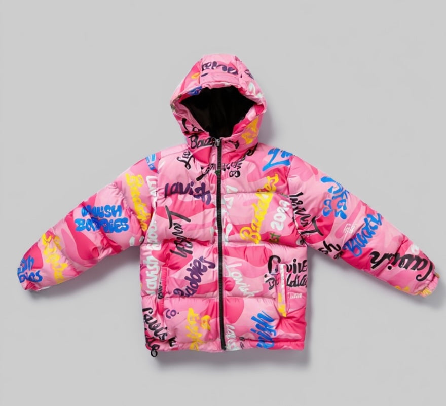 Pink-Graffiti Down Jacket