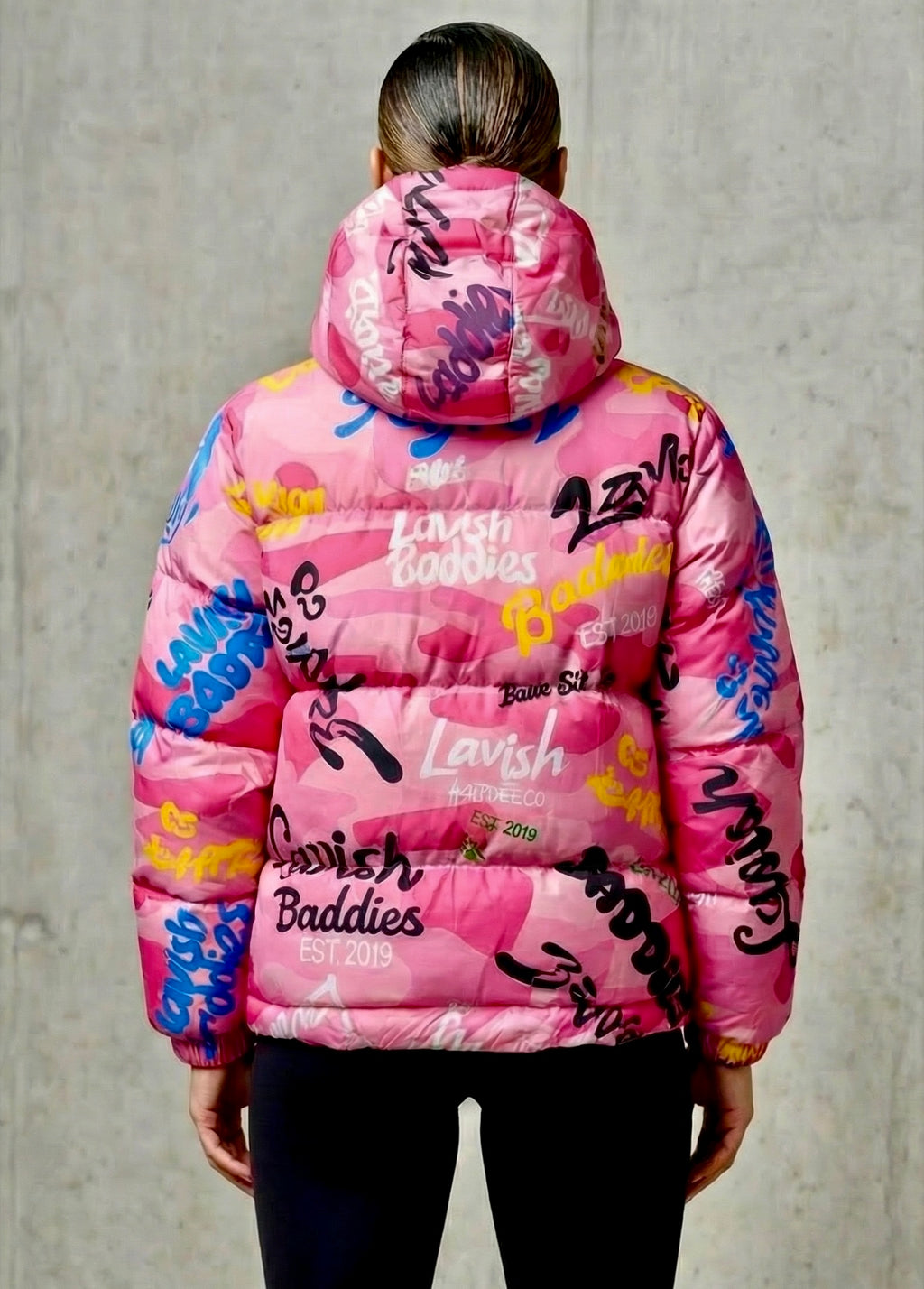 Pink-Graffiti Down Jacket