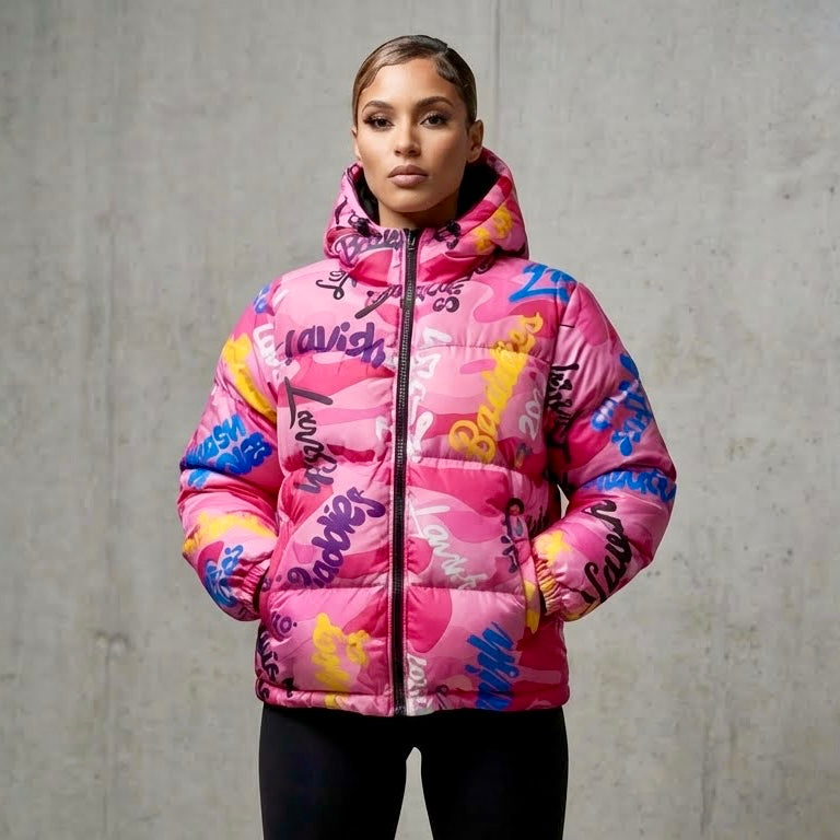 Pink-Graffiti Down Jacket