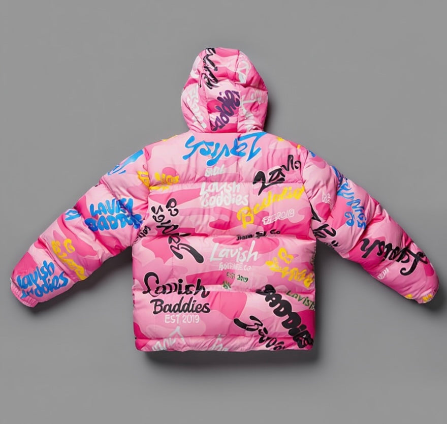 Pink-Graffiti Down Jacket